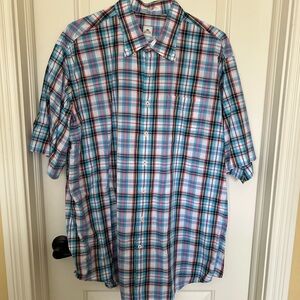 Peter Millar Blue and Pink Plaid Button Down Shirt XXL Short Sleeve